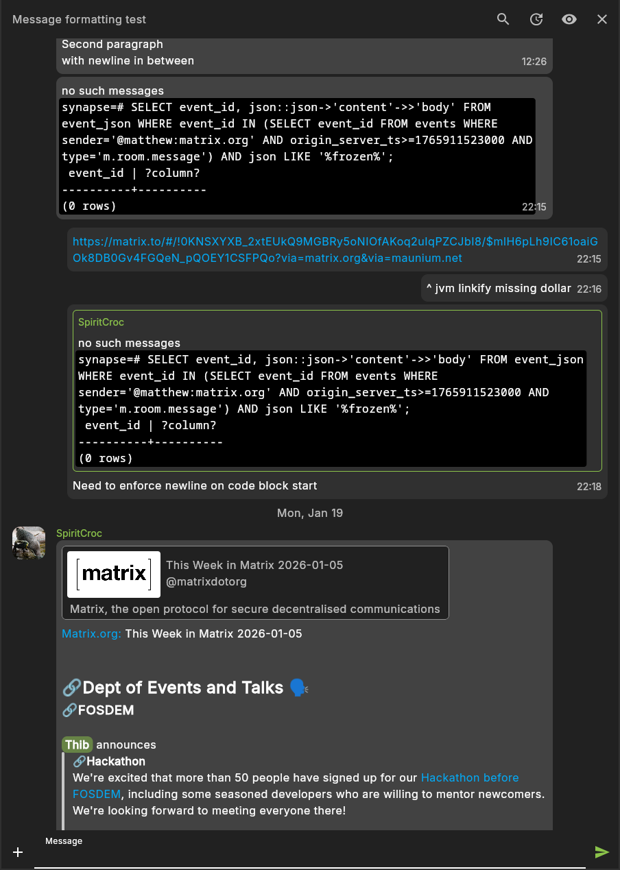 A screenshot from SchildiChat Revenge showing a conversation timeline